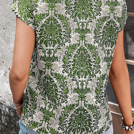 Cutout Printed Short Sleeve Blouse