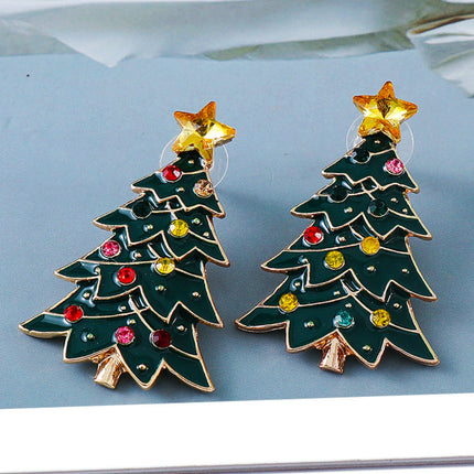 Alloy Inlaid Rhinestone Christmas Tree Earrings