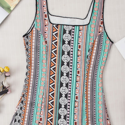 Printed Square Neck Wide Strap Tank