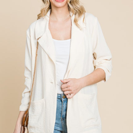 Culture Code One Button Long Sleeve Blazer with Pockets