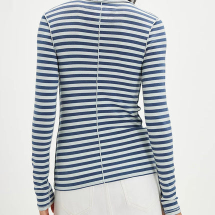 Exposed Seam Striped Turtleneck Long Sleeve T-Shirt