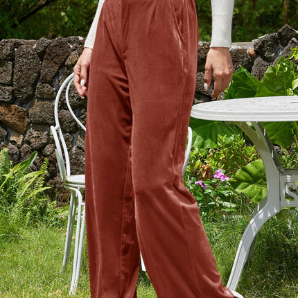 Velvet Wide Leg Pants with Pockets