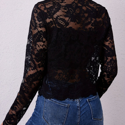 Lace Open Front Long Sleeve Jacket