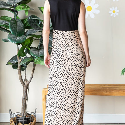 Heimish Full Size Slit Animal Print V-Neck Wide Strap Dress