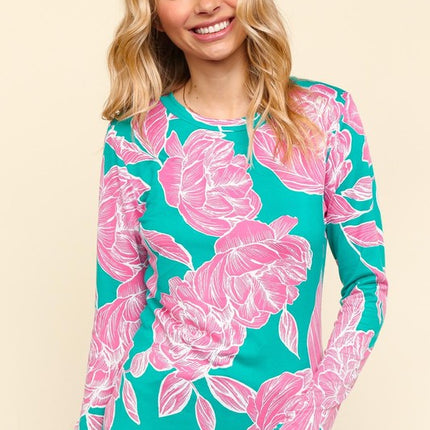 Haptics Full Size Floral Round Neck Long Sleeve T-Shirt