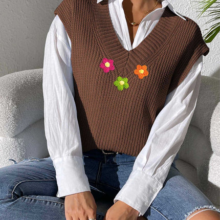 Flower V-Neck Sweater Vest