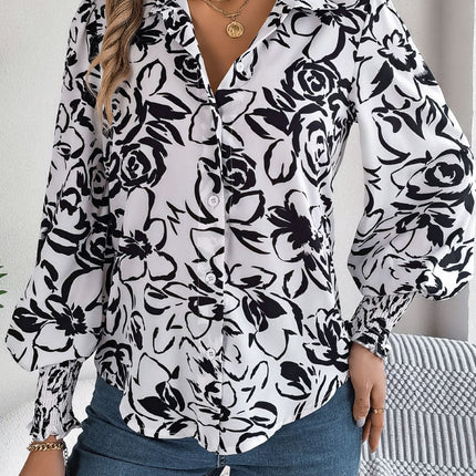 Printed Collared Neck Lantern Sleeve Shirt