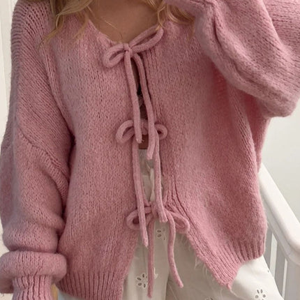 Tied Long Sleeve Dropped Shoulder Cardigan