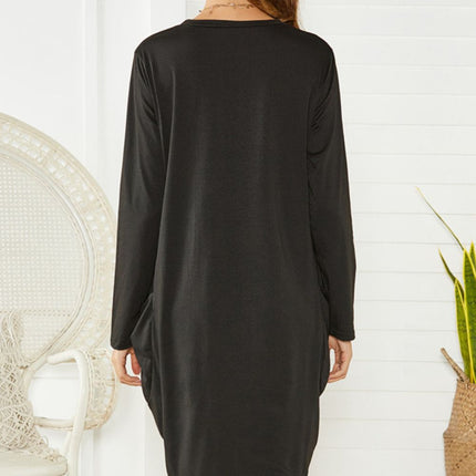 Pocketed Round Neck Long Sleeve Dress