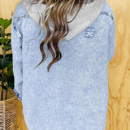 Distressed Button Up Long Sleeve Denim Jacket