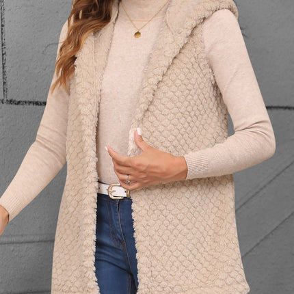 Texture Solid Color Hooded Vest Coat