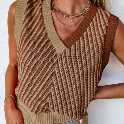 Striped Contrast V-Neck Sweater Vest