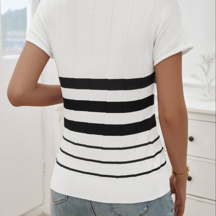 Striped Round Neck Short Sleeve Knit Top