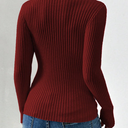 Twist Front Ribbed Long Sleeve Sweater