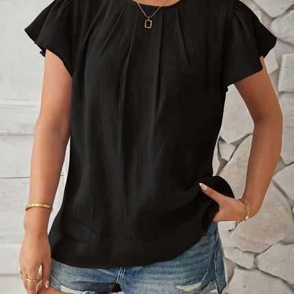 Round Neck Keyhole Cap Sleeve T-Shirt