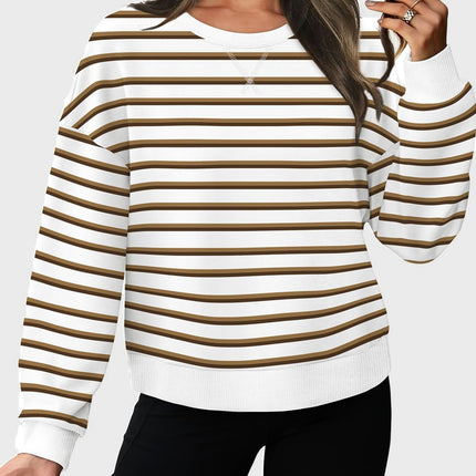 Lovelet Striped Round Neck Long Sleeve Sweatshirt