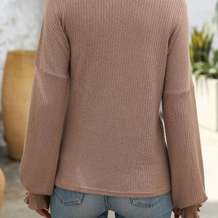Ribbed Round Neck Long Sleeve T-Shirt - Vickie Lynn's