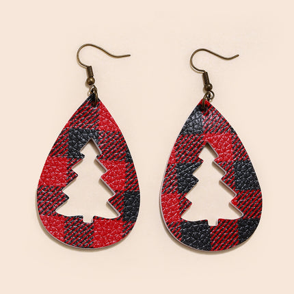 PU Leather Cutout Christmas Tree Earrings