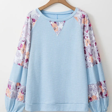 Printed Round Neck Balloon Sleeve Blouse