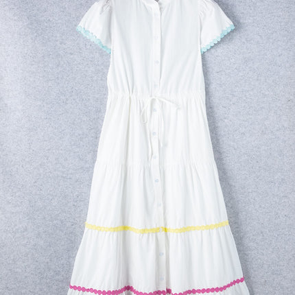 Contrast Trim Button Up Short Sleeve Dress