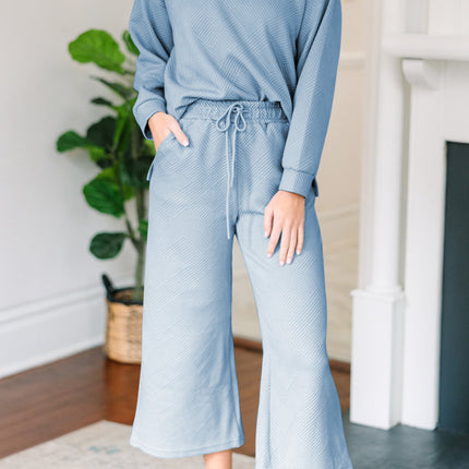 Textured Collared Neck Top and Wide Leg Pants Set