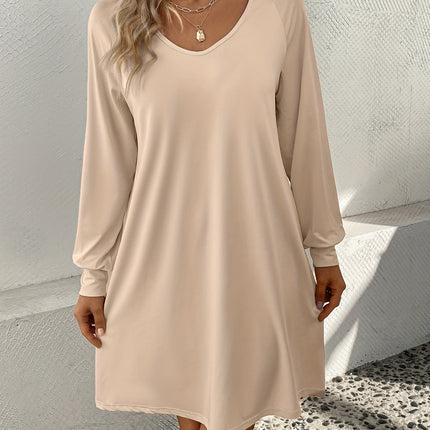 V-Neck Raglan Sleeve Knee Length Dress