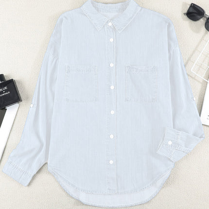 Pocketed Button Up Long Sleeve Denim Shirt