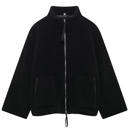 Turtleneck Zip Up Long Sleeve Plush Jacket