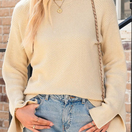 Textured Round Neck Long Sleeve Sweater