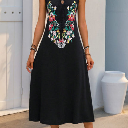 Perfee Tied Flower Printed Sleeveless Dress