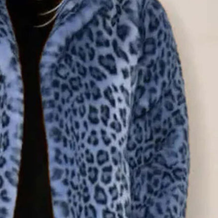 Full Size Leopard Furry Collared Neck Long Sleeve Coat