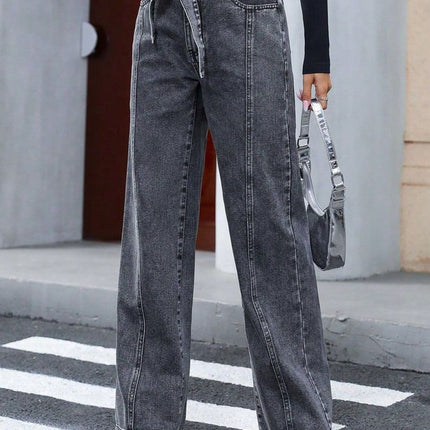 Tied Straight Leg Jeans with Pockets