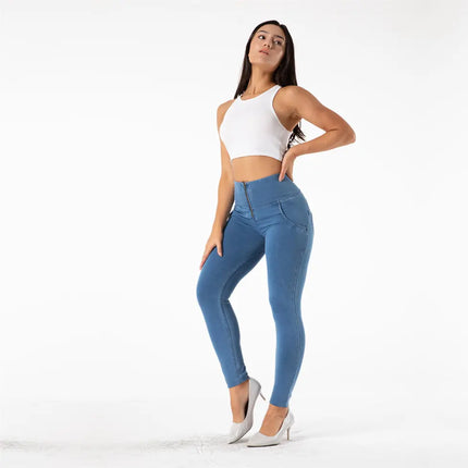 Melody Fit Jeans Full Length Push Up Skinny Slim High Waist Four Ways Stretchable Denim Jeans for Woman Summer