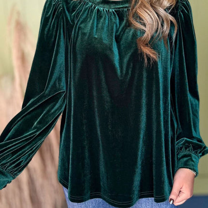 Ruched Round Neck Long Sleeve Blouse