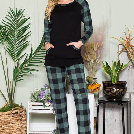 Celeste Plaid Long Sleeve T-Shirt with Pockets