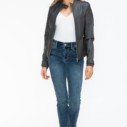 Snobbish PU Leather Biker Jacket with Side Zip Pockets