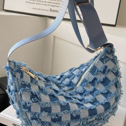 Raw Hem Checkered Denim Crossbody Bag