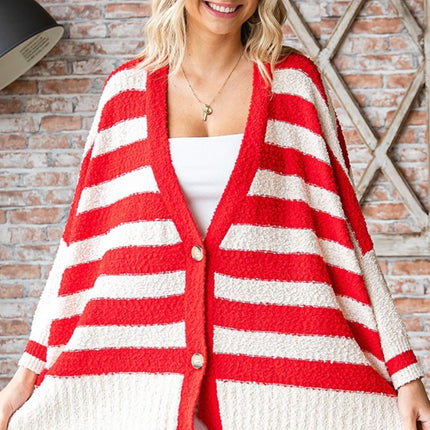 First Love Textured Striped Button Down Cardigan