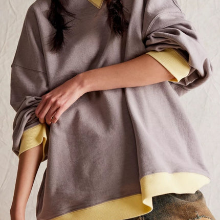 Contrast Trim Round Neck Long Sleeve Sweatshirt