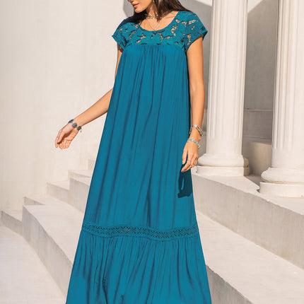 Round Neck Short Sleeve Maxi Dress