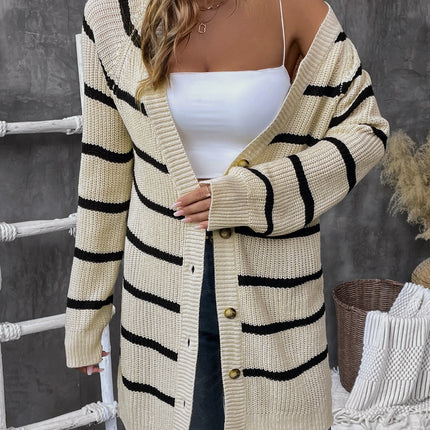 Striped Button Up Long Sleeve Cardigan