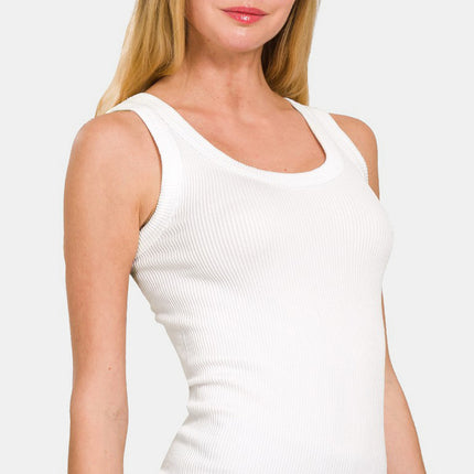 Zenana 2 Way Neckline Washed Ribbed Tank