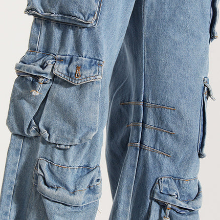 Washed Wide Leg Cargo Jeans