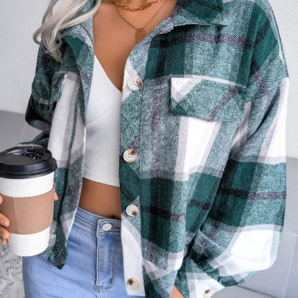 Plaid Collared Neck Long Sleeve Jacket