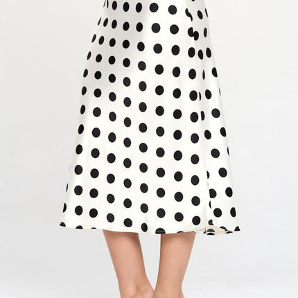 RENEE C Polka Dot Satin Midi Skirt