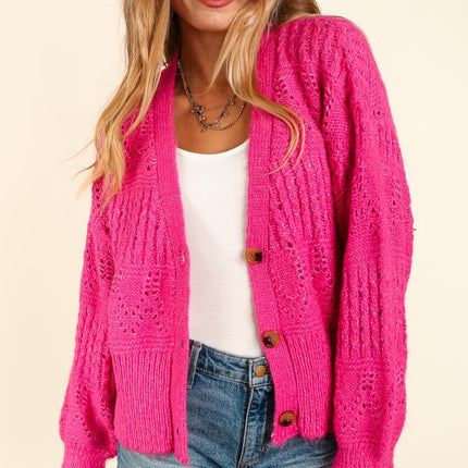 Haptics Full Size Button Down Crop Long Sleeve Cardigan