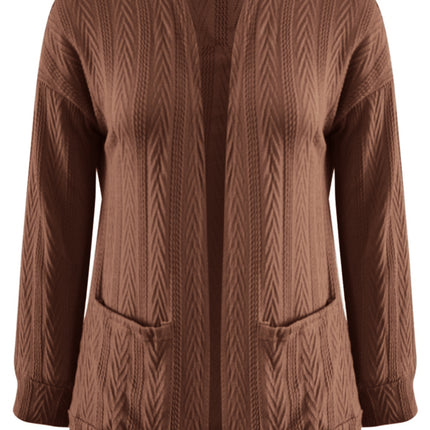 Full Size Textured Open Front Long Sleeve Cardigan