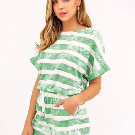 Striped Round Neck Top and Shorts Set