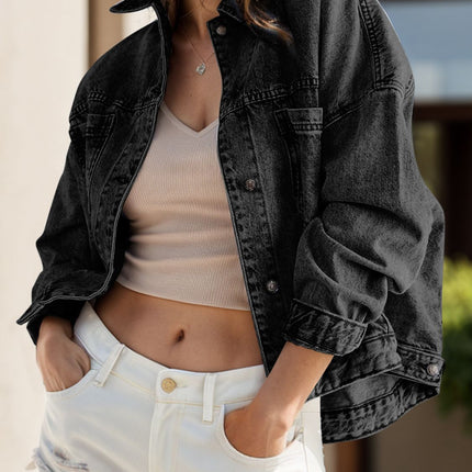 Pocketed Button Up Denim Jacket - Vickie Lynn's