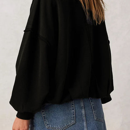 Exposed Seam Round Neck Long Sleeve Sweatshirt